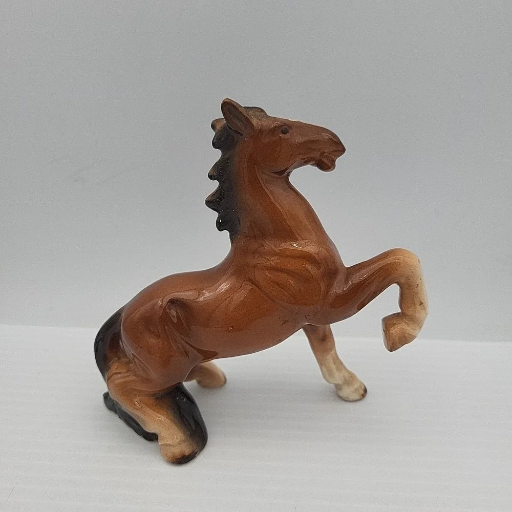 Vintage Porcelain Japan Horse Figurine Brown Black 4